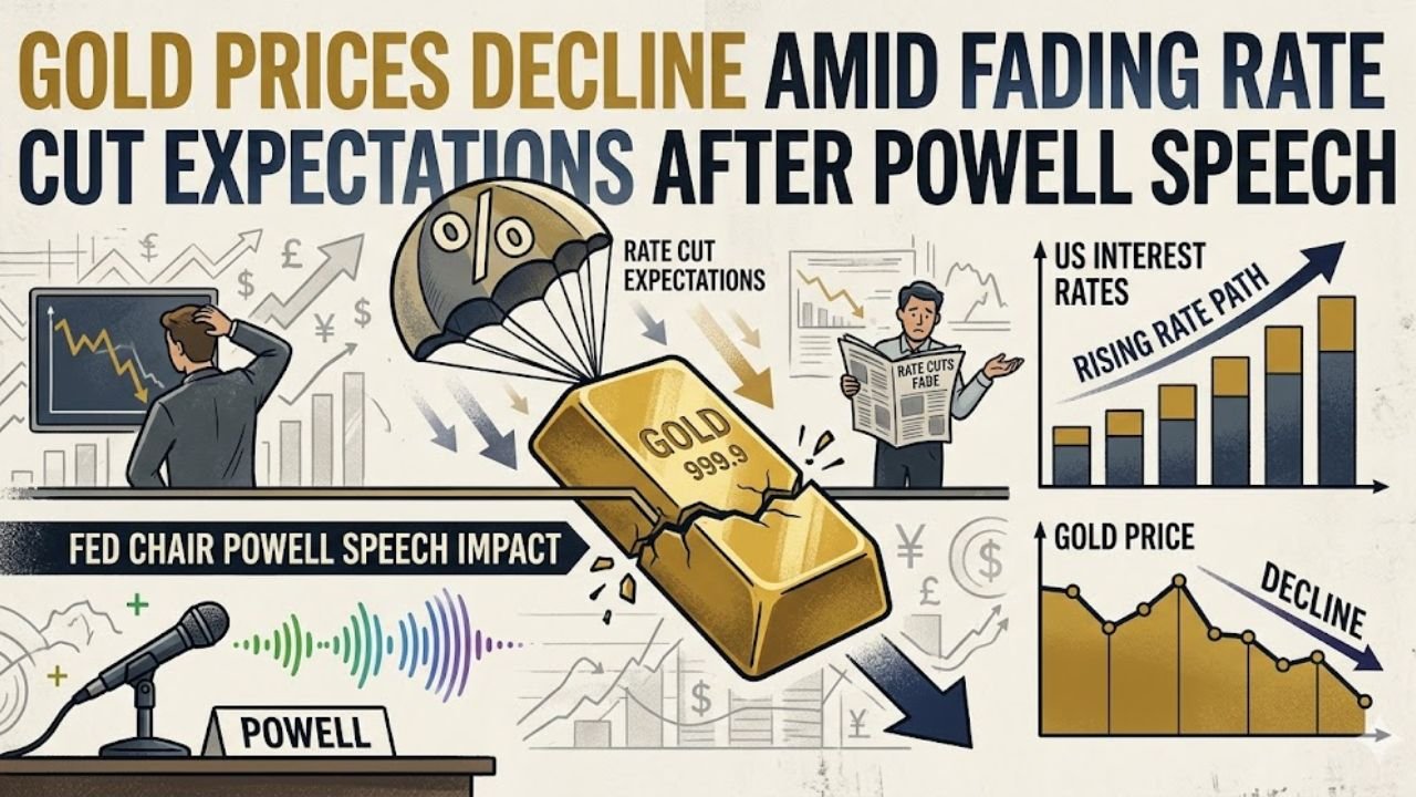Gold Prices Decline Amid Fading Rate Cut Expectations After Powell Speech